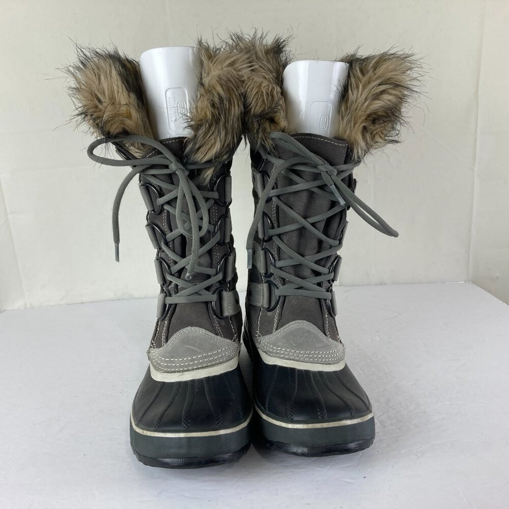 Sorel Joan of Arctic Womens Sz 9 Gray Suede Leather Tall Winter Boots Faux Fur - Picture 2 of 6